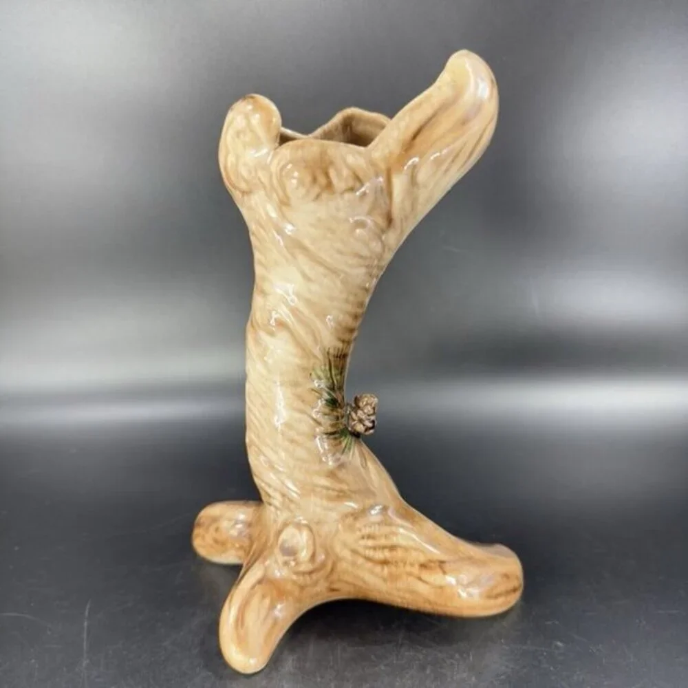 Vintage Keystone Ceramic‎ Tree Trunk Vase Made in USA Ceramic Vessel Marked Vtg